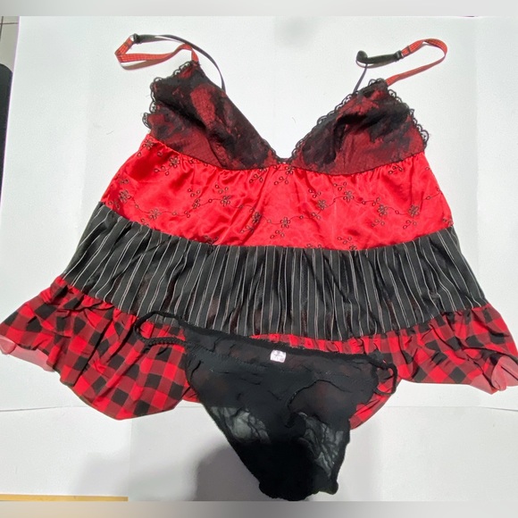 ♦️RAMPAGE Babydoll with underwear Red/Black  Size large Like New♦️ - Picture 8 of 9